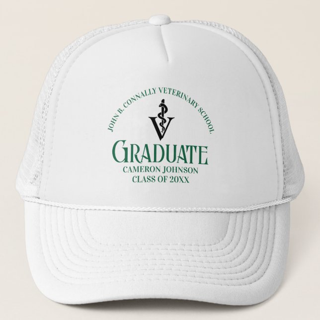Green Veterinary School Graduation Personalised Trucker Hat (Front)