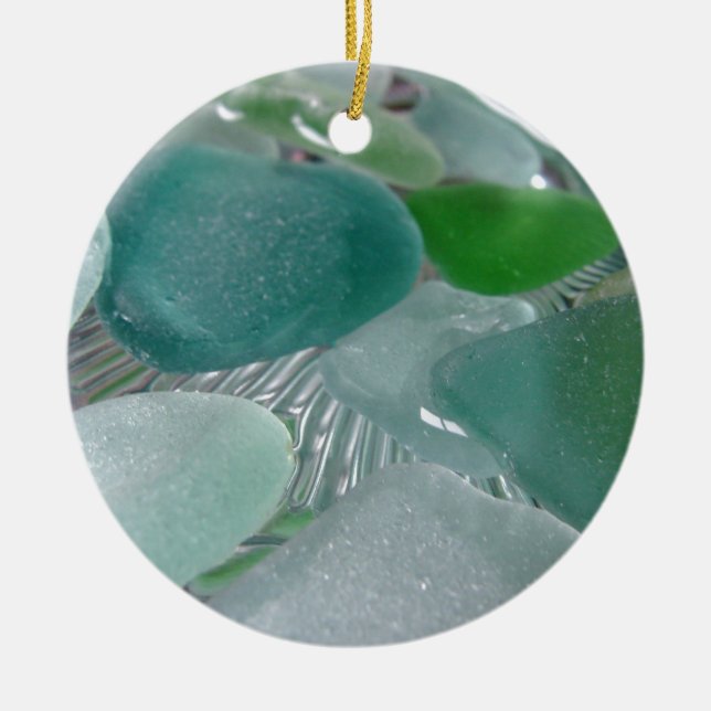 Green Vibrations Green Sea Glass Ceramic Ornament (Front)