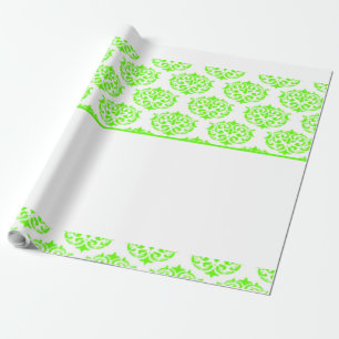 Green Victorian damask on white Wrapping Paper
