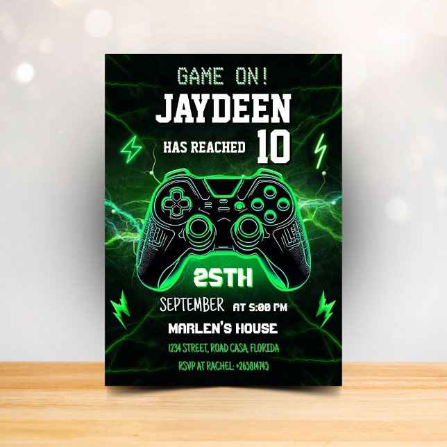 Green Video Game Birthday Party Invitation (Creator Uploaded)