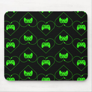 Green Video Game Controller Heart Pattern Mouse Pad