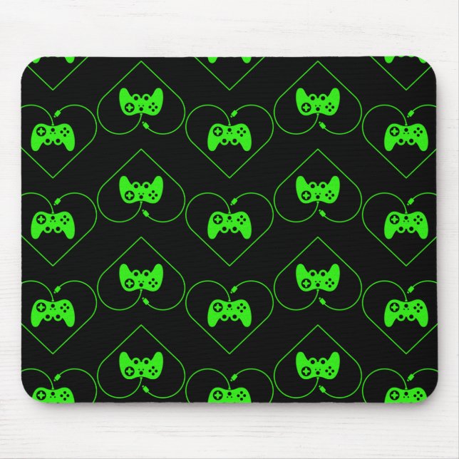 Green Video Game Controller Heart Pattern Mouse Pad (Front)