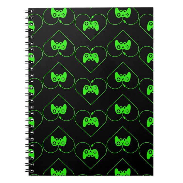 Green Video Game Controller Heart Pattern Notebook (Front)