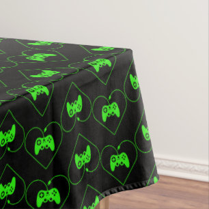 Green Video Game Controller Heart Pattern Tablecloth