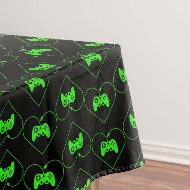 Green Video Game Controller Heart Pattern Tablecloth (In Situ)