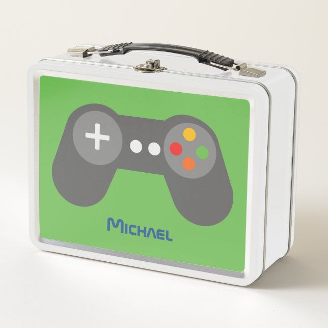 Green Video Game Controller Metal Lunch Box (Front)