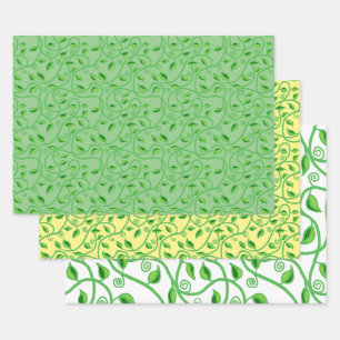 Green vine leaves tendrils wrapping paper sheet