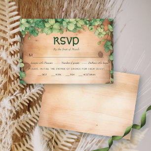 Green vine on wood St Patrick's Day Irish wedding RSVP Card