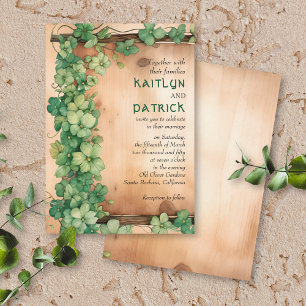 Green vine on wood St Patrick's Day rustic wedding Invitation