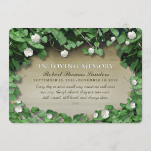 Green Vine White Floral Memorial Service Invite