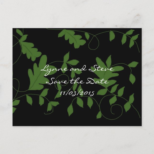 Green Vines on Black Save the Date Announcement Postcard (Front)