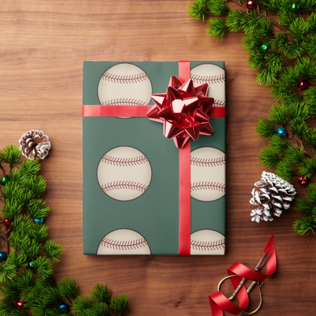 Green Vintage Baseball Wrapping Paper (Holiday Gift)