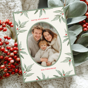 Green Vintage Botanical Photo Merry Christmas Holiday Card