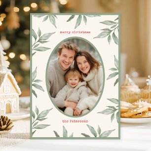 Green Vintage Botanical Photo Merry Christmas Holiday Card