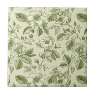 Green Vintage Botanical Toile Pattern Ceramic Tile