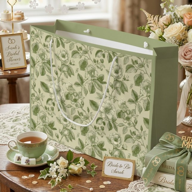 Green Vintage Botanical Toile Pattern Large Gift Bag (Creator Uploaded)