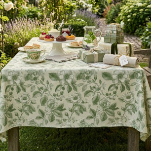 Green Vintage Botanical Toile Pattern Tablecloth