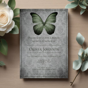 Green Vintage Butterfly Damask Bridal Shower Invitation