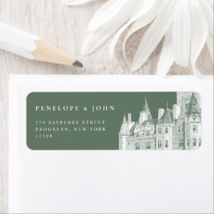 Green Vintage Castle Illustration Wedding Return Address Label