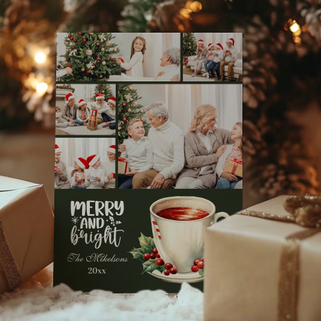 Green Vintage Christmas 5 Photo Family  Holiday Card (Creator Uploaded)