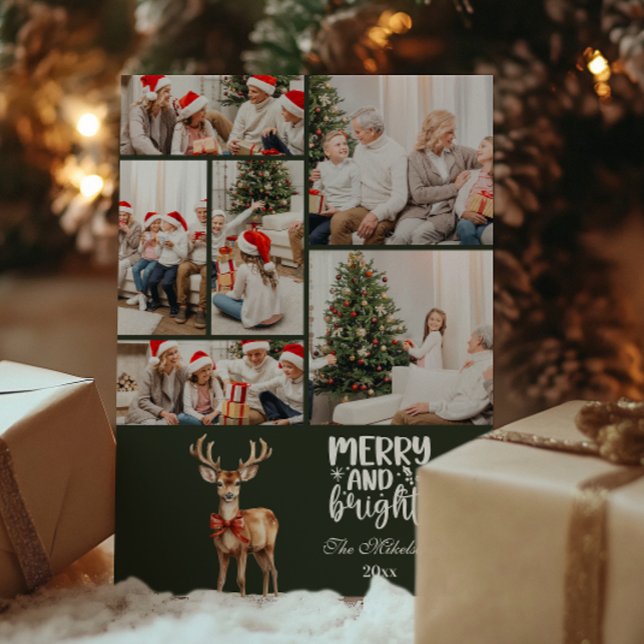 Green Vintage Christmas 6 Photo Family  Holiday Card (Creator Uploaded)