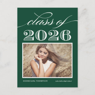 Green Vintage Class of 2026 Photo Graduation Announcement Postcard