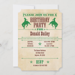 Green Vintage Cowboy Birthday Invitation