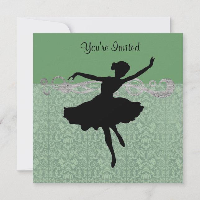 Green Vintage Damask Dance Party Invitation (Front)