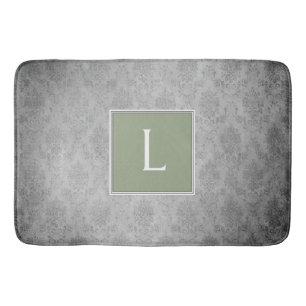 Green Vintage Damask Monogram Bath Mat