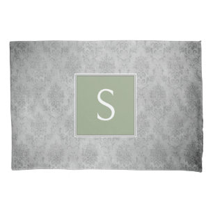 Green Vintage Damask Monogram Pillowcase
