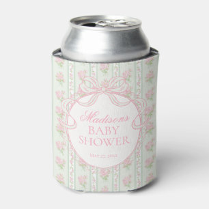 Green Vintage Fancy Floral Baby Shower Favor Can Cooler