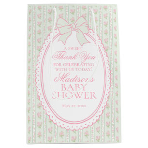 Green Vintage Fancy Floral Baby Shower Favours Medium Gift Bag