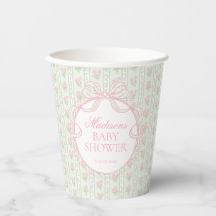 Green Vintage Fancy Floral Baby Shower Paper Cups