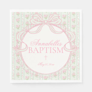 Green Vintage Fancy Floral Baptism Table Decor Napkin