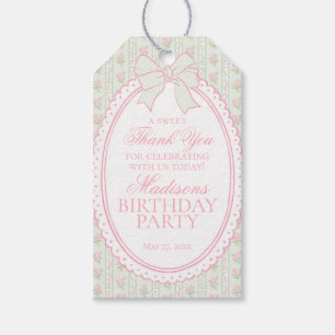 Green Vintage Fancy Floral Birthday Party Favours Gift Tags