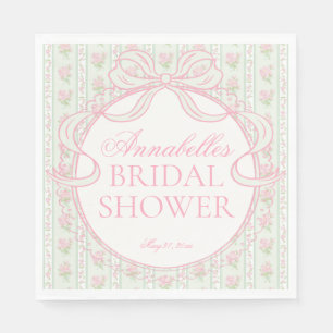 Green Vintage Fancy Floral Bridal Shower Dessert Napkin