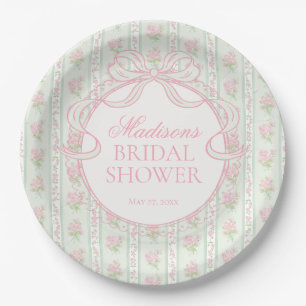 Green Vintage Fancy Floral Bridal Shower Paper Plate