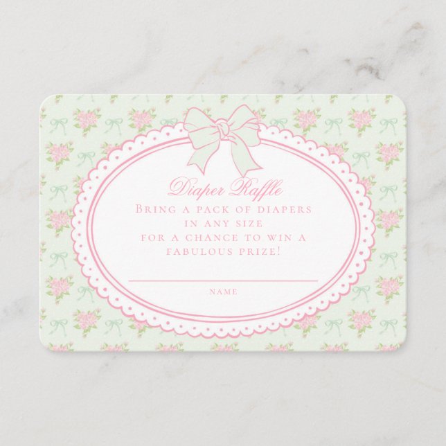 Green Vintage Floral Diaper Raffle Invite Insert (Front)
