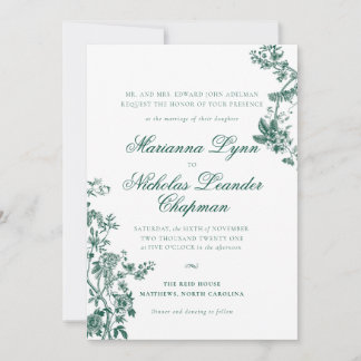 Green Vintage Floral Wedding Suite Invitation