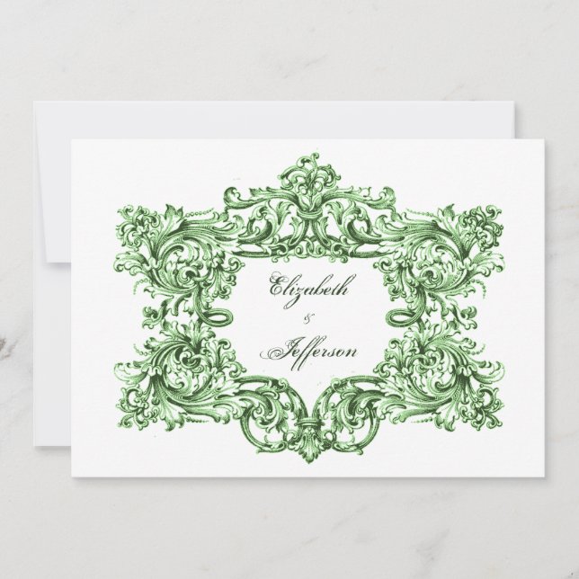 Green Vintage Frame Wedding Invitations (Front)