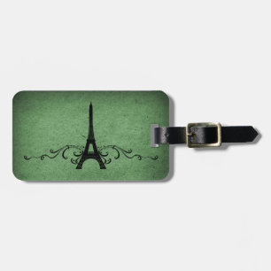 Green Vintage French Flourish Luggage Tag