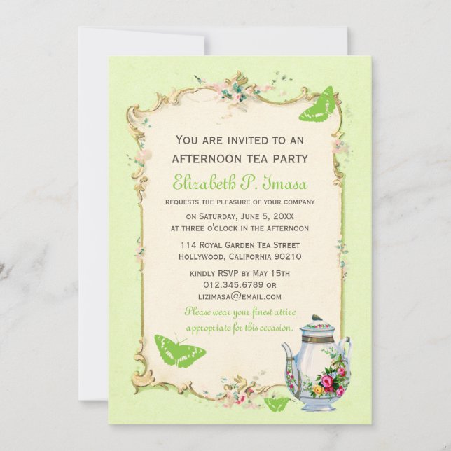 Green Vintage French Tea Party Invitation (Front)