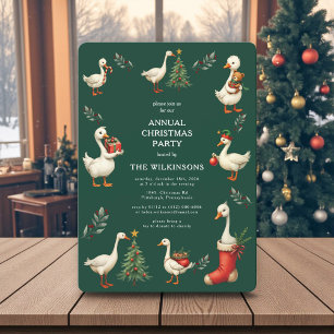 Green Vintage Goose Christmas Party Invitation