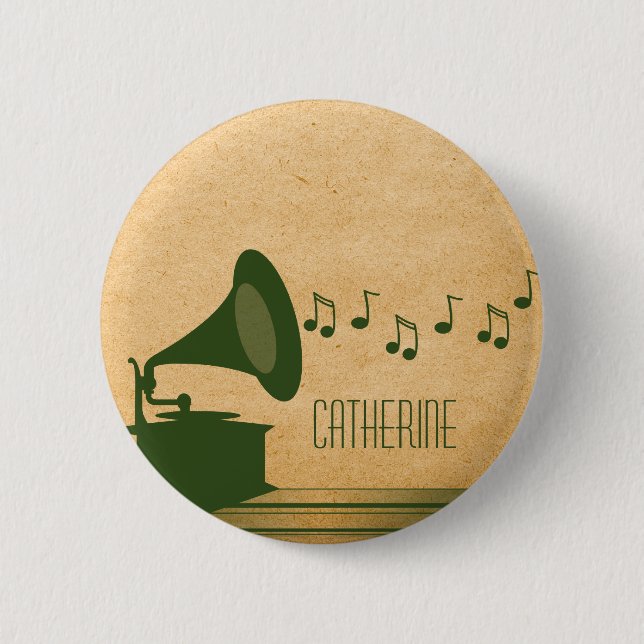Green Vintage Gramophone Button (Front)