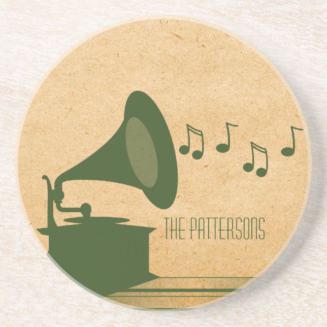 Green Vintage Gramophone Coaster (Front)