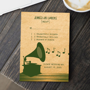 Green Vintage Gramophone Response Card