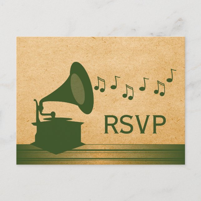 Green Vintage Gramophone RSVP Postcard (Front)