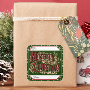 Green Vintage Merry Christmas Gift Label Stickers