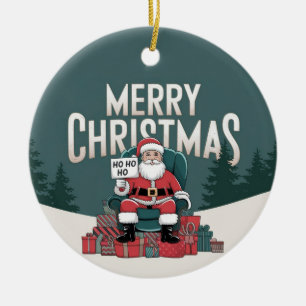 Green vintage Merry Christmas Santa Claus ho ho ho Ceramic Ornament