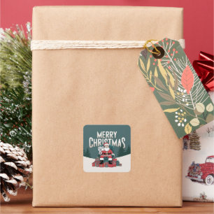 Green vintage Merry Christmas Santa Claus ho ho ho Square Sticker